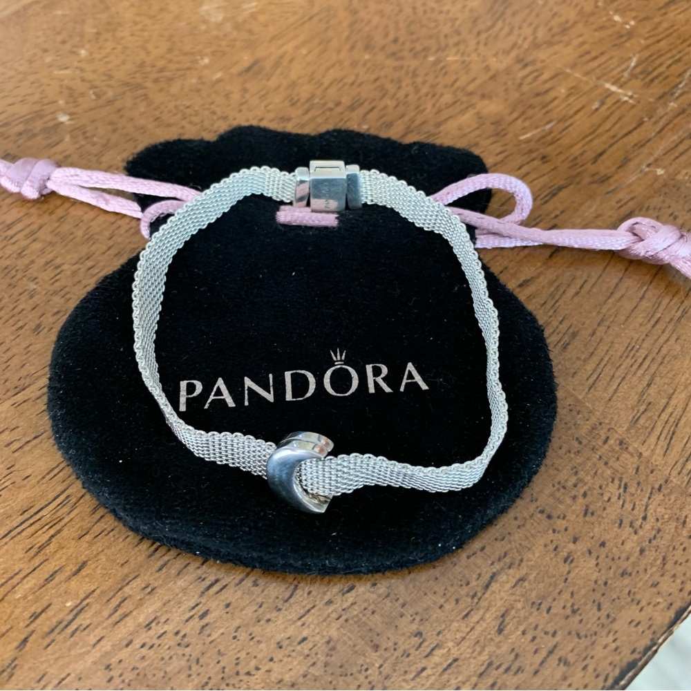 Pandora Reflexions Mesh Bracelet w/ Reflexions Moon Clip Charm Silver 925 EUC